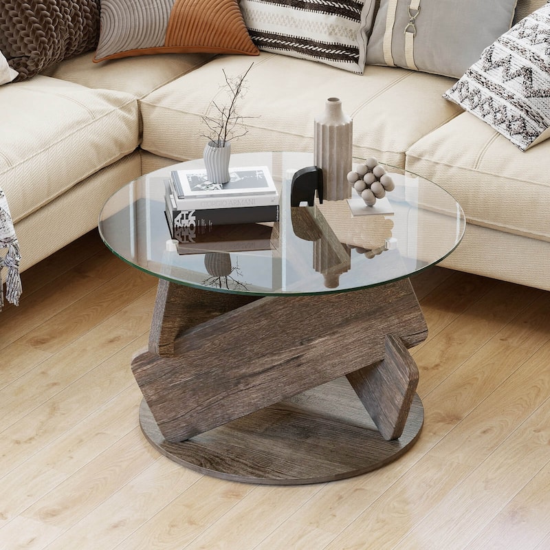 Costway Round Glass Coffee Table 32" Modern Center Table with Clear - See Details