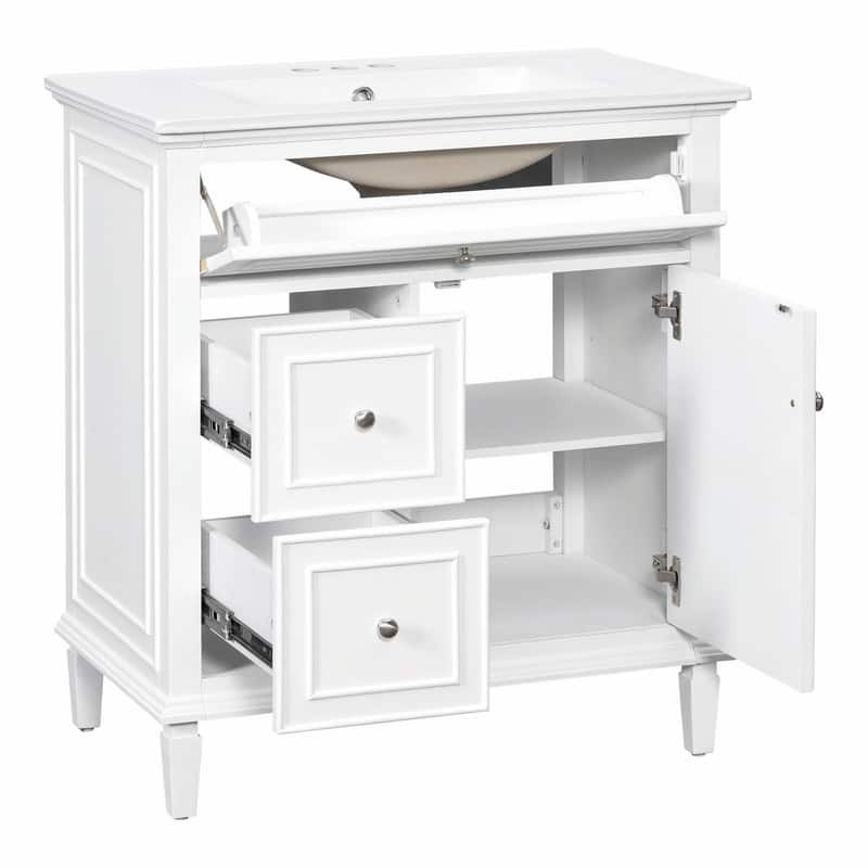 30 Inch Bathroom Vanity with Sink, Modern Vanity Cabinet with One Flip Drawer and Two Storage Drawers