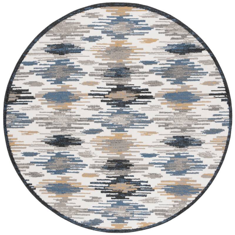 SAFAVIEH Pyramid Amaris Contemporary Rug - 6'7" Round - Ivory/Grey Navy