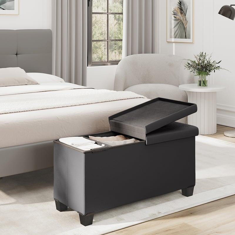 Empyrean Tuffted Folding Foot Rest Storage Ottoman Bench with Storage Bins
