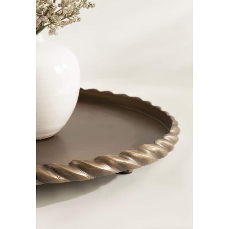 Kate and Laurel Trenza Round Footed Metal Tray - 14" Diameter