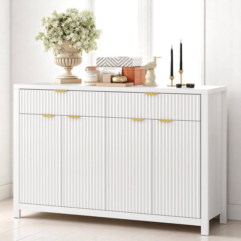 Wave-Grain Sideboard Buffet Cabinet with Drawers and Adjustable Shelves, 55in Console Table with Aluminum Handles