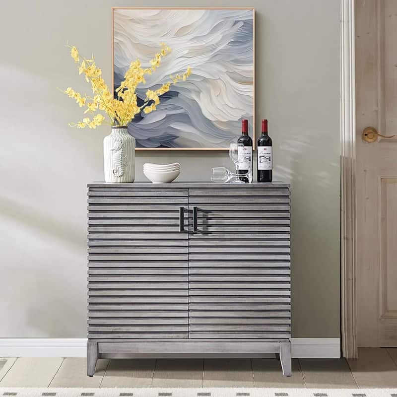 Morden Fort Wood Sideboard Storage Buffet Cabinet with 3D Stripes Doors