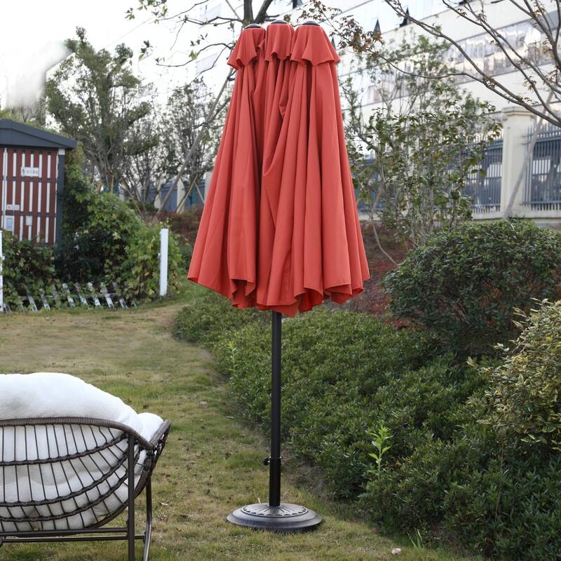 14.86 ft. Steel Market Outdoor Patio Umbrella with 12 Ribs, Crank Open/Close System, Double Sided Umbrella