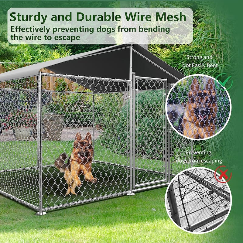 Large Dog Kennel Outdoor, Heavy Duty Outdoor Dog Kennel Chain Link Dog Cage Dog Playpen Dogs Run