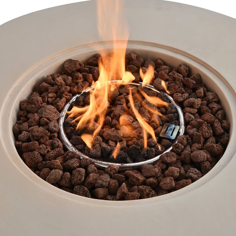 38.19" Propane Outdoor Fire Pit with Vertical Stripe Design, 50000 BTU Round Fire Pit Table with Steel Burner, Flame Control