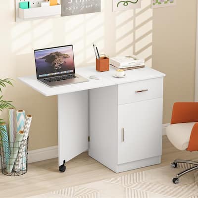 Compact Home Office Desk Folding Computer Desk w/ Storage Drawer