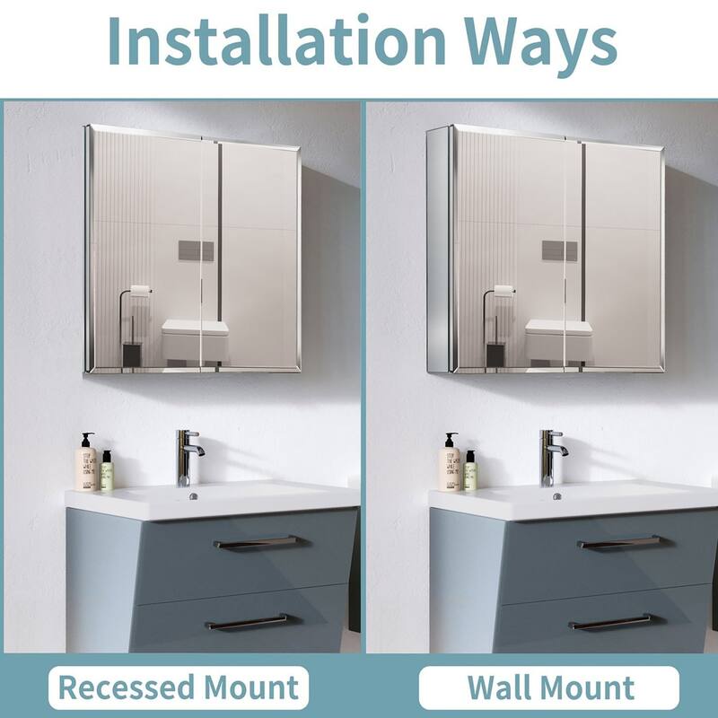 30" x 26" Rectangular Aluminum Medicine Cabinet with Mirror - 30" x 26"