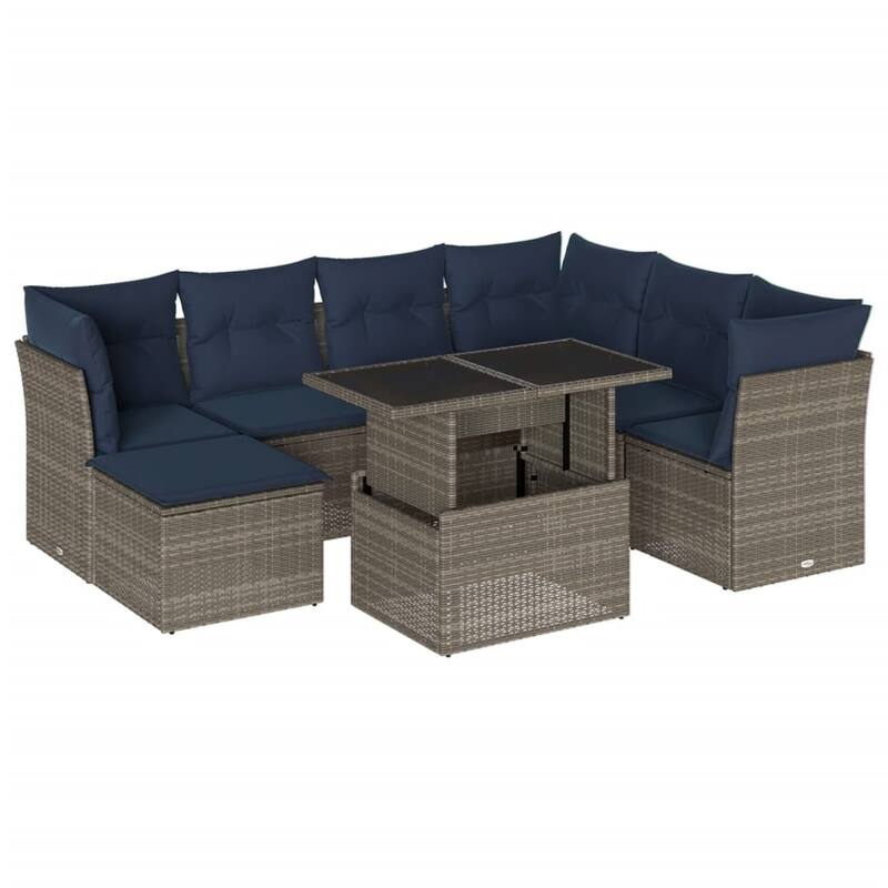 vidaXL Patio Sofa Set with Cushions Modular Outdoor Seating 8 Piece Poly Rattan - 24.4 x 24.4 x 27.2