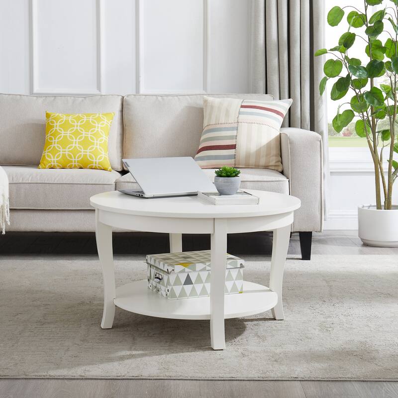 Traditional Round Coffee Table Wooden Centerpiece Table with Open Storage Shelves, for Living Room Bedroom Apartment Studio