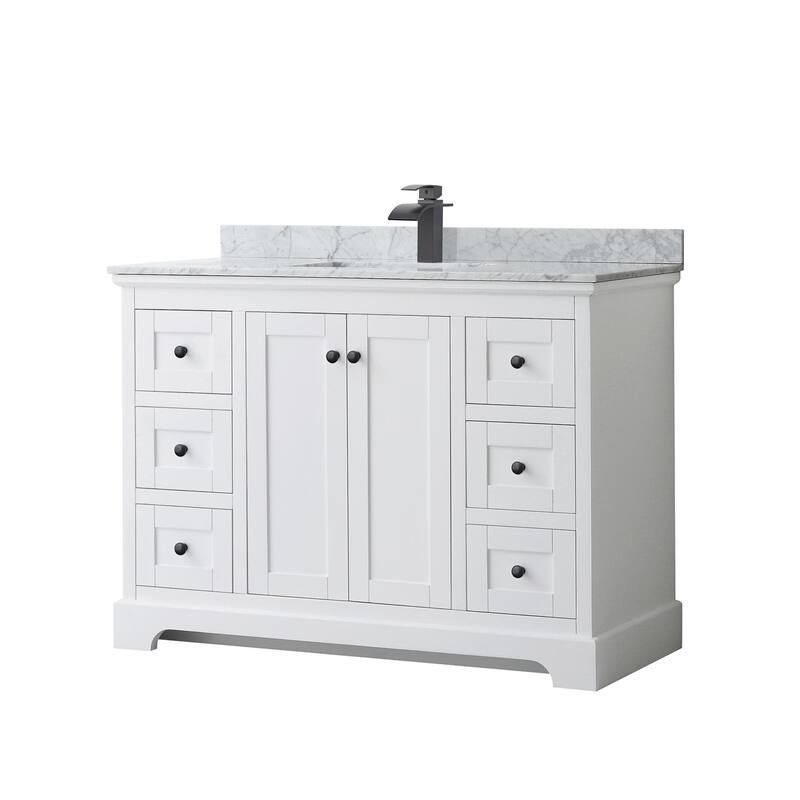 Wyndham Collection Avery 48" Free Standing Single Basin Vanity Set - White / White Carrara Marble Top / Matte Black - Painted