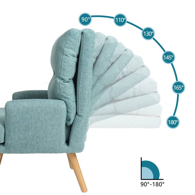 Accent Chair with Ottoman Set Wood Legs and Adjustable Backrest