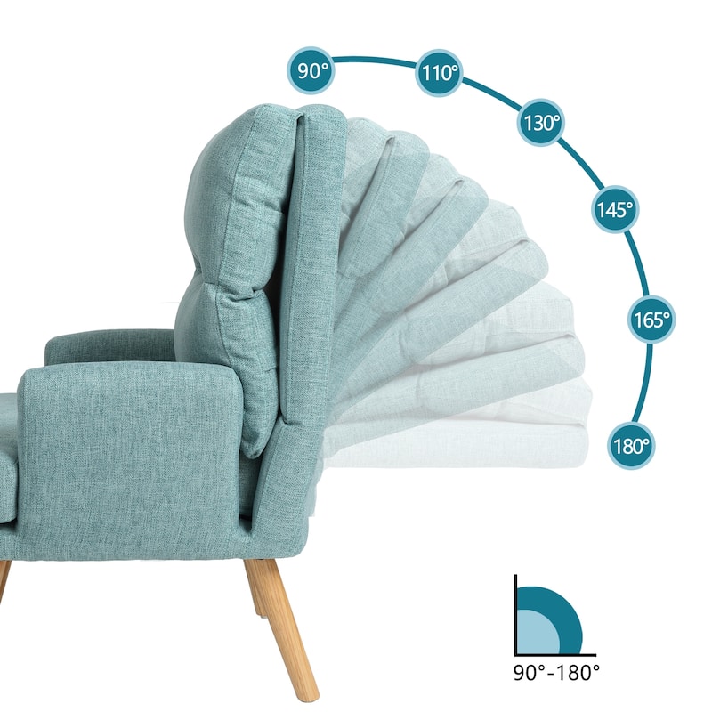 Modern Lounge Chair with Ottoman Set, Wood Legs and Adjustable Backrest