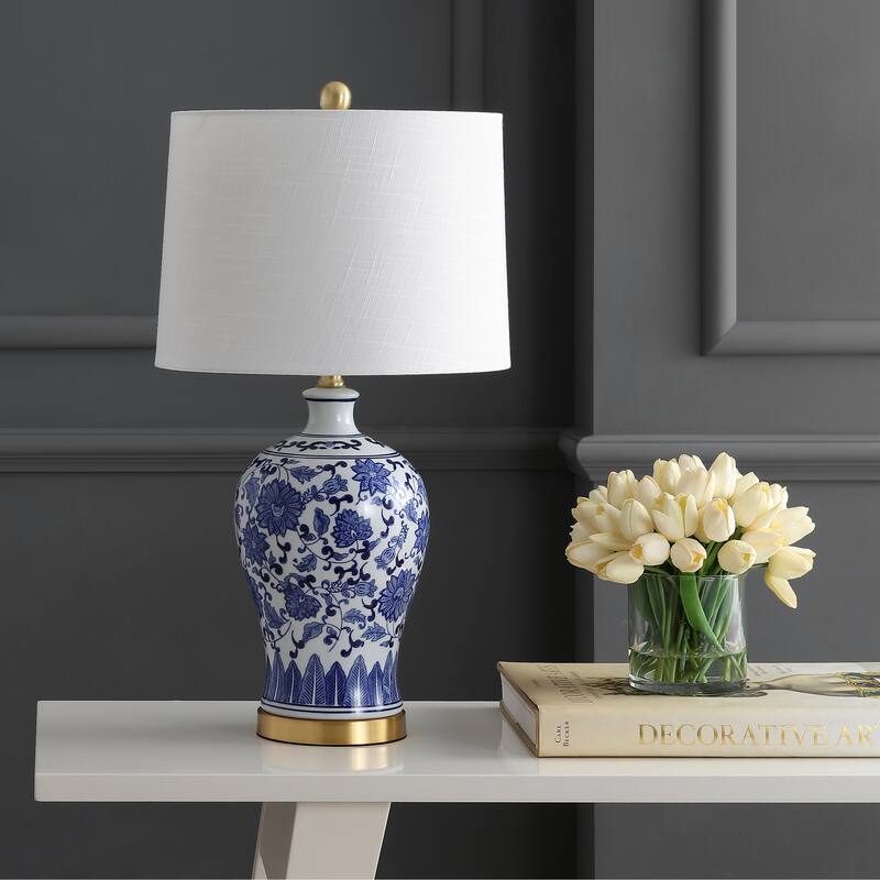Allen 25.75" Ceramic/Metal LED Table Lamp, Blue/White (Set of 2) by JONATHAN Y