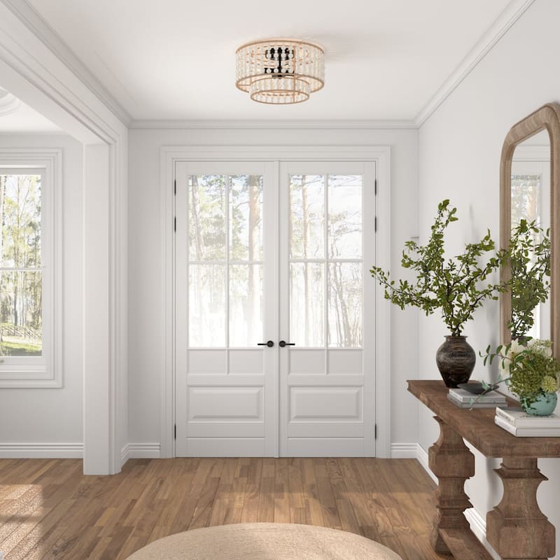 Keronue 3-light Farmhouse Wood Beaded Flush Mount Ceiling Lights