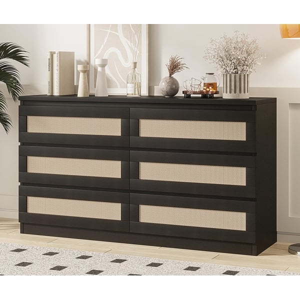 6 Drawer Dresser, Rattan Chest of Dressers
