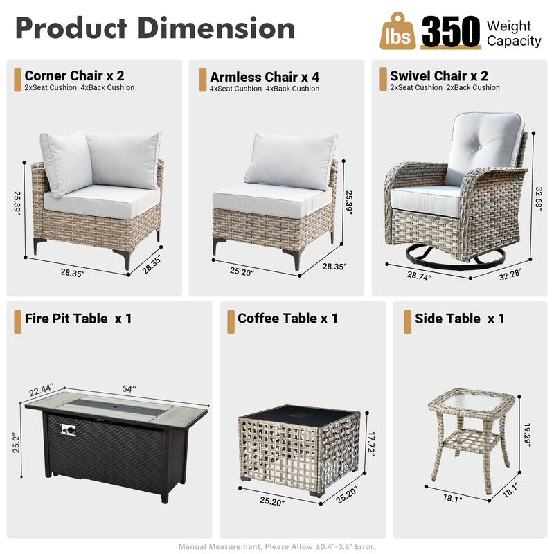 XIZZI 11-piece Outdoor Patio Wicker Furniture Sectional Set with Fire Table
