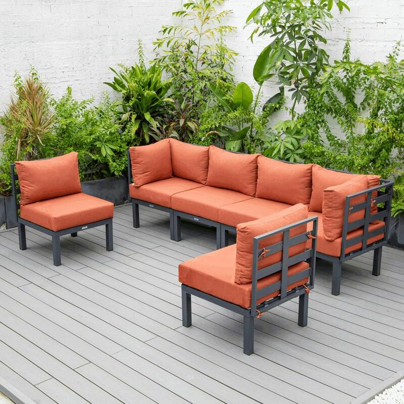 Chelsea 6-Piece Outdoor Patio Sectional Set in Black Aluminum with Removable Cushions for Backyard Garden and Patio Deck