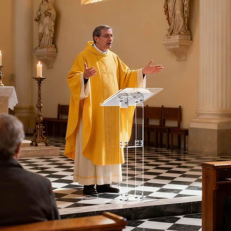 Clear Acrylic Presentation Lectern Pulpits Transparent Podium Stand with Tilted Wide Top and Shelf
