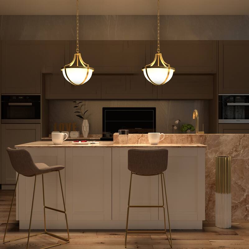 1-light Mid-century Modern Gold 14 in. Kitchen Island Pendant