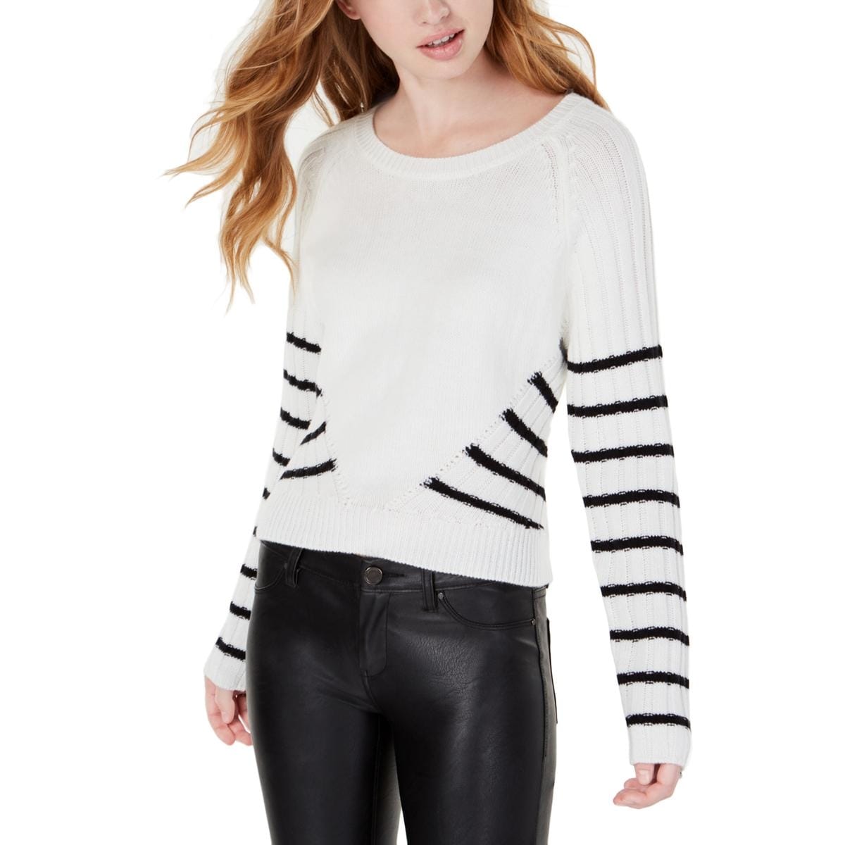 Dinamit Juniors Stripe Cotton Knit Pointelle Sweater