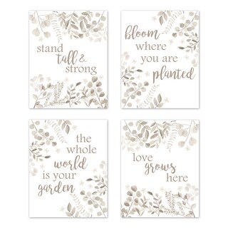 Floral Leaf Wall Decor Art Prints (Set of 4) - Ivory Cream Beige Taupe White Neutral Boho Watercolor Botanical Woodland Tropical
