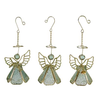 Transpac Metal/Glass Instrument Angel Ornament Set of 3 Christmas Home Decorations