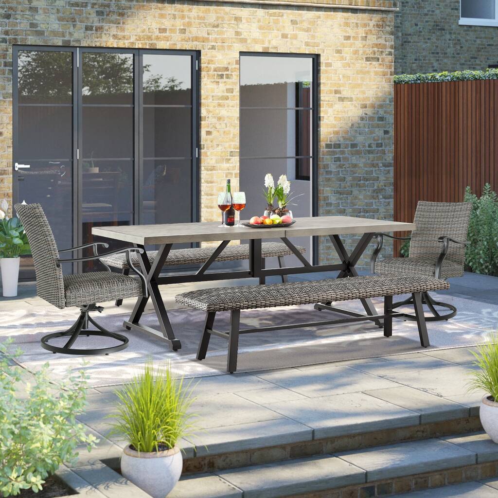 Outdoor Dining Bench Wicker Patio Seating for Garden, Porch, Backyard