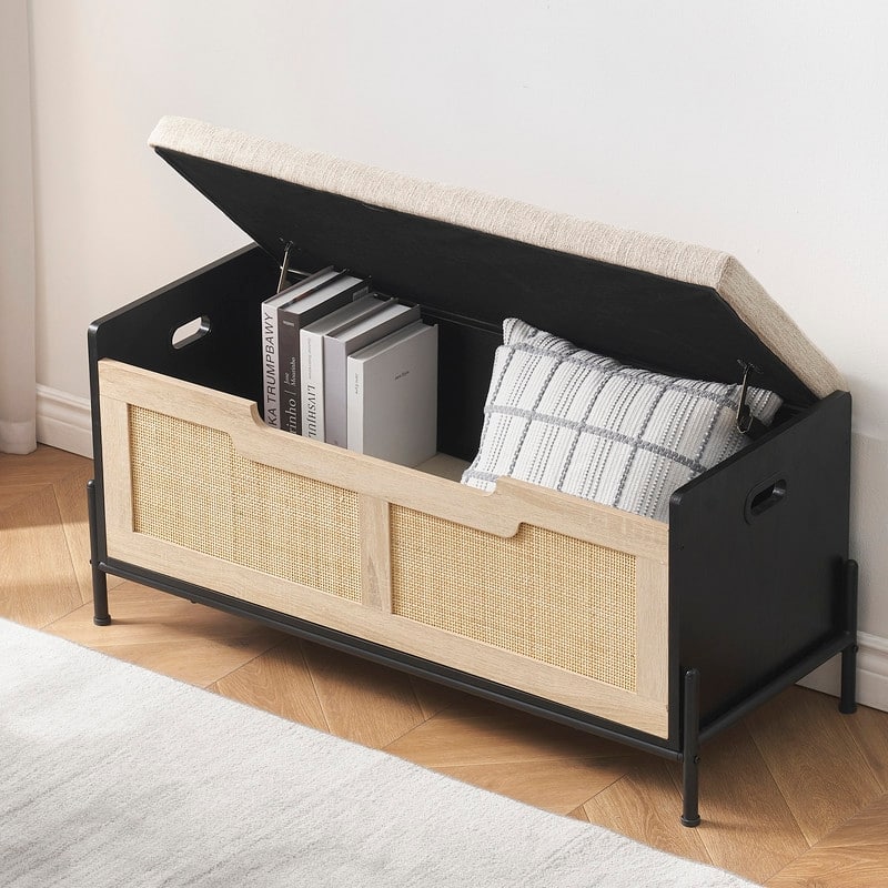 Rattan storage box stool