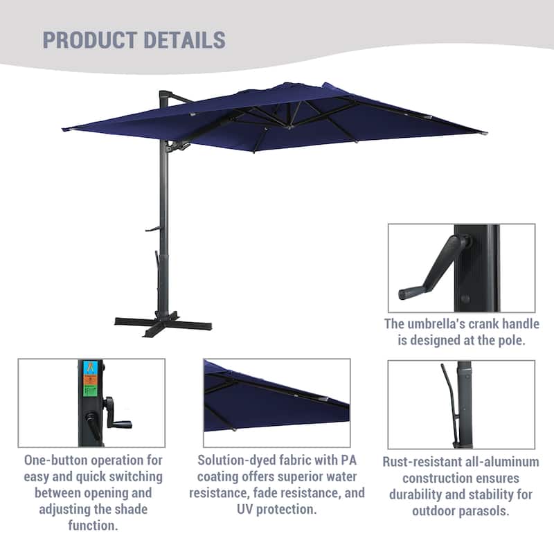 10Ft Cantilever Umbrella Rectangular Crank Market Umbrella