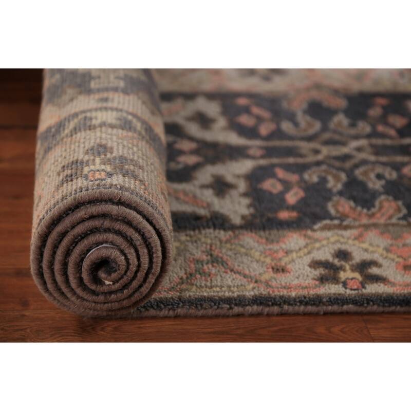 Gray Oushak Indian Runner Rug Handmade Floral Wool Carpet - 2'6"x 7'10"