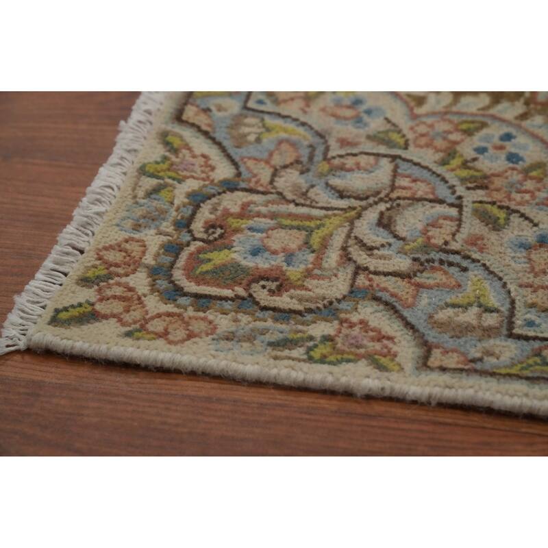 Hand Knotted Oriental 100% Wool Carpet Traditional Floral Beige & Ivories Kerman Area Rug - 11' 2'' X 7' 9''