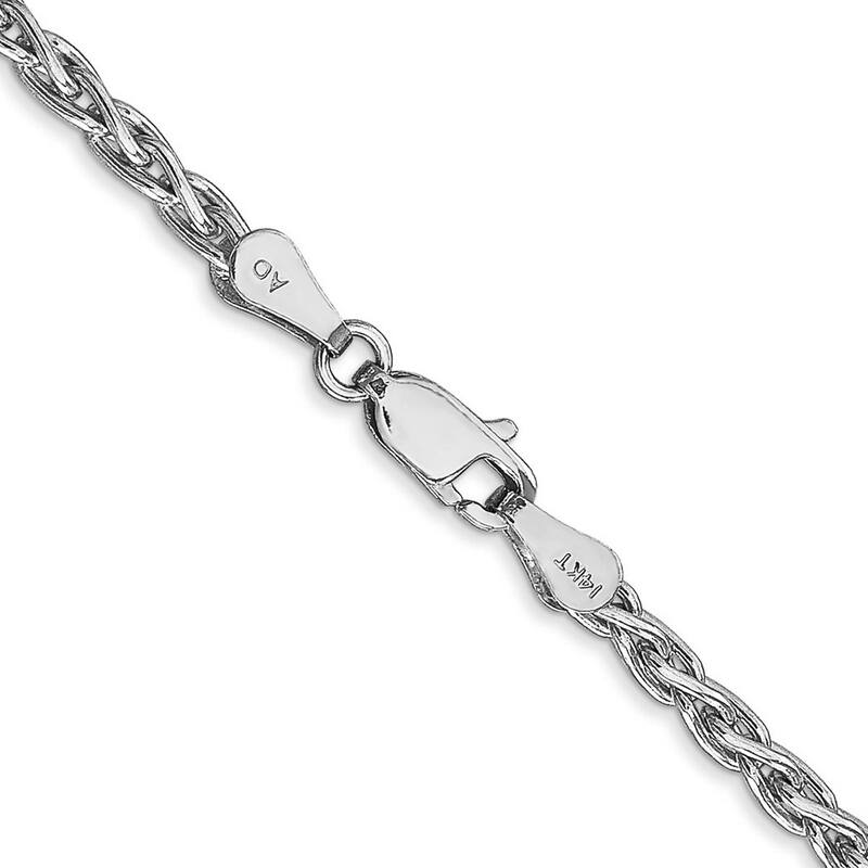 Curata 14k White Gold Solid Polished 3mm Round Wheat Chain Bracelet 7 Inch Lobster Claw