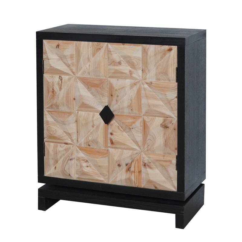 3D Geometric Carved Double-Door Cabinet - Manufactured Wood Storage Cabinet, Modern Decorative Furniture