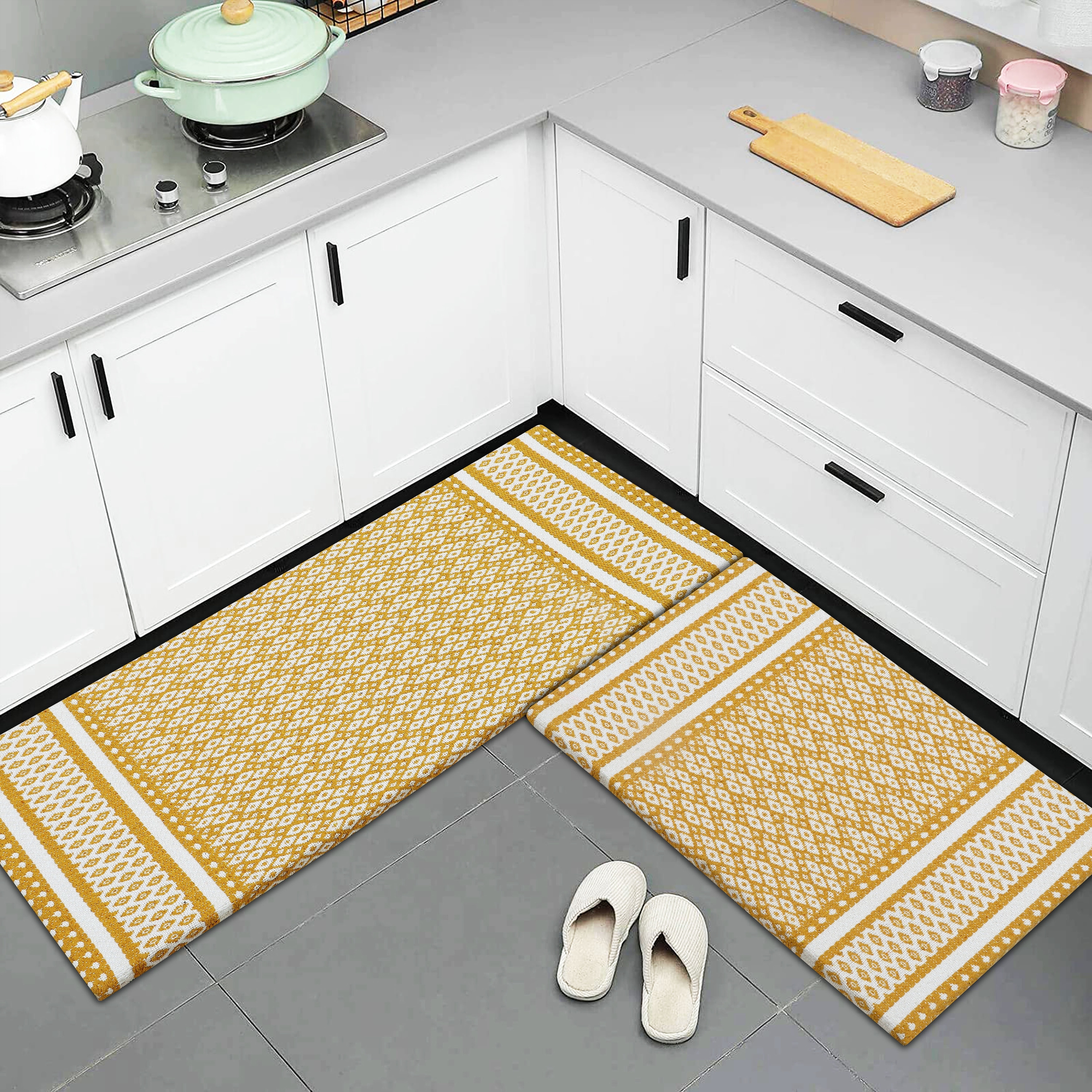 Kitchen Mats Cushioned Anti Fatigue 2 Piece Set, Waterproof Kitchen Mats  for Floor Anti Fatigue, Cat Rug for Kitchen Floor Sink Area and Padded