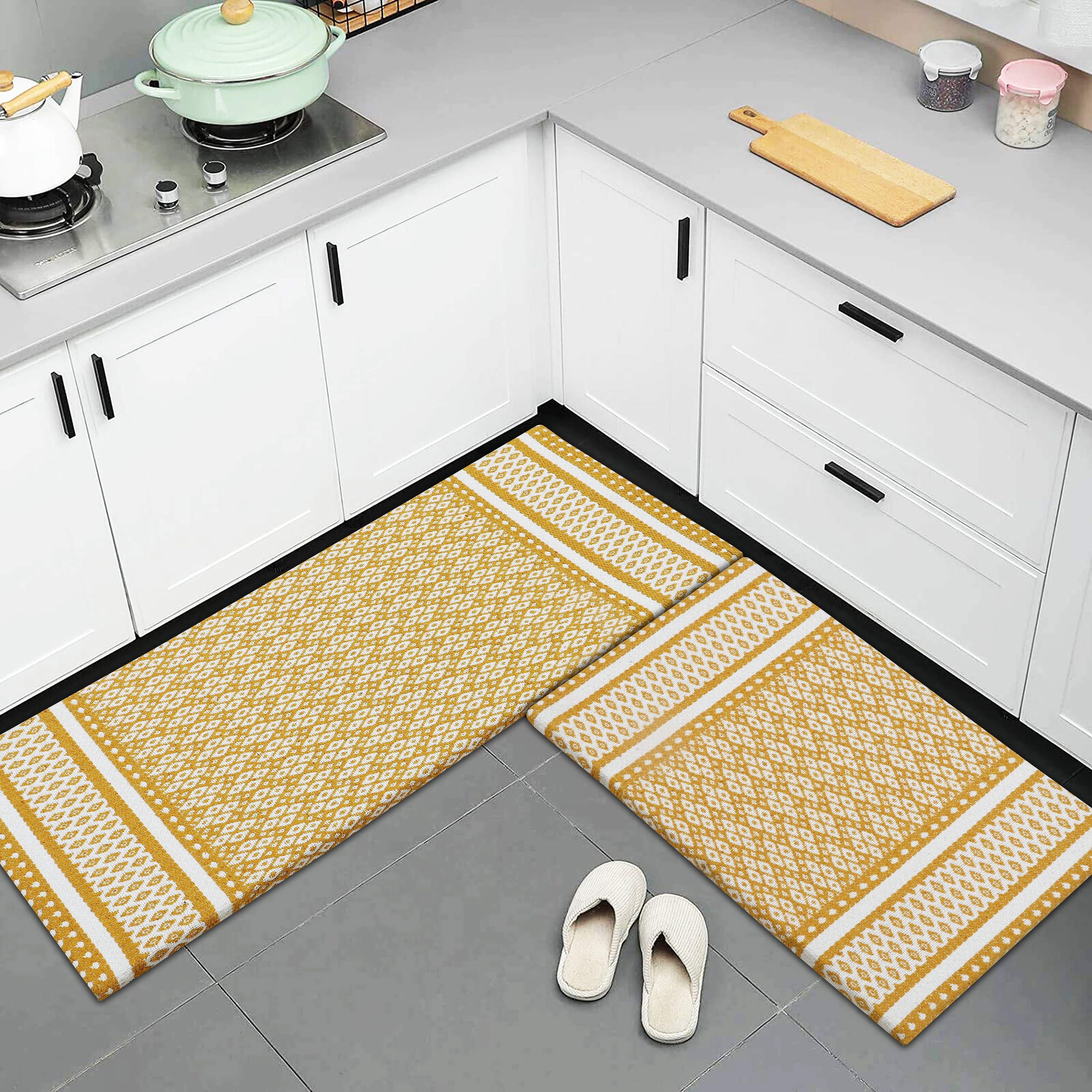 Kitchen Mats 2 PCS Set, Kitchen Rugs and Mat Non Skid Washable, Cushioned  anti F