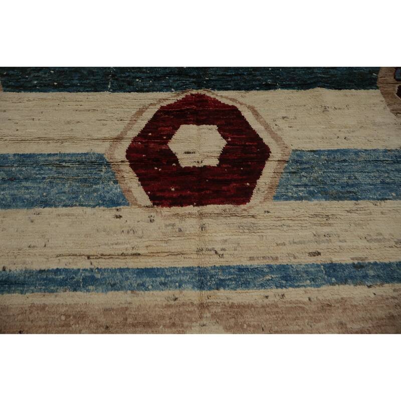 Hand Knotted Oriental 100% Wool Carpet Modern Tribal Beige & Ivories Moroccan Area Rug - 10' 1'' X 8' 1''