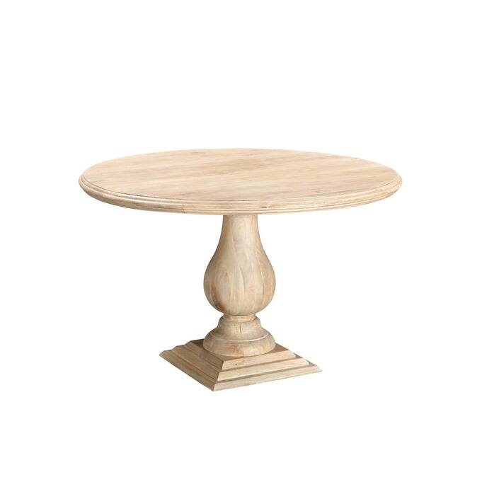HomeRoots 48" Natural Solid Wood Pedestal Base Round Top Dining Table - 48 in. x 30 in. x 48 in.