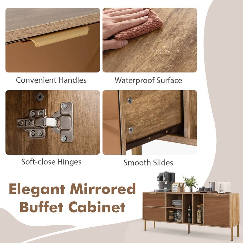 Costway Mirrored Buffet Cabinet Rustic Kitchen Sideboard Storage - See Details
