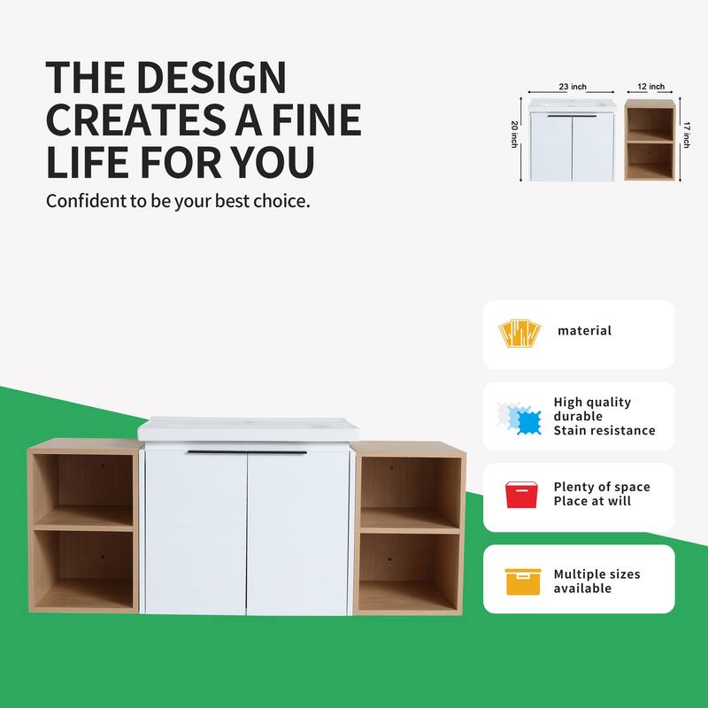 BNK 12/24/36/48/60 Inch Wall-Mounted Bathroom Vanity, Bathroom Cabinet with Doors or Side Shelves