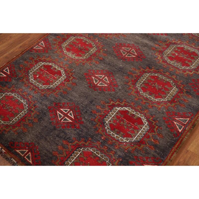 Distressed Geometric Balouch Persian Area Rug Handmade Wool Carpet - 3'6" x 6'9"