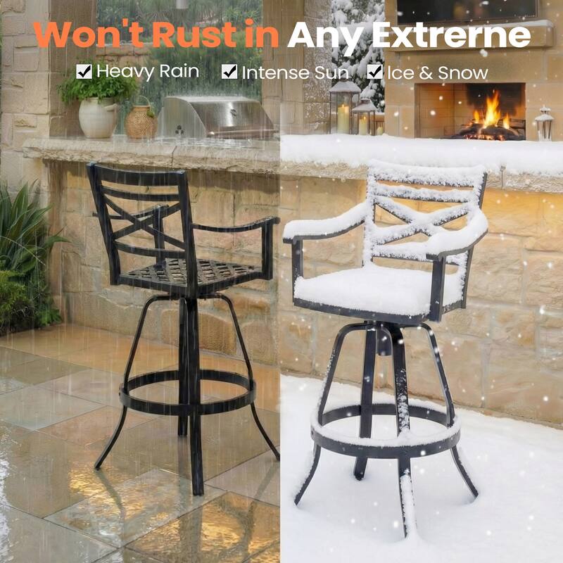 Pellebant Patio Outdoor Indoor Aluminum Swivel Bar Stools Dining Chairs with Sunbrella Cushion