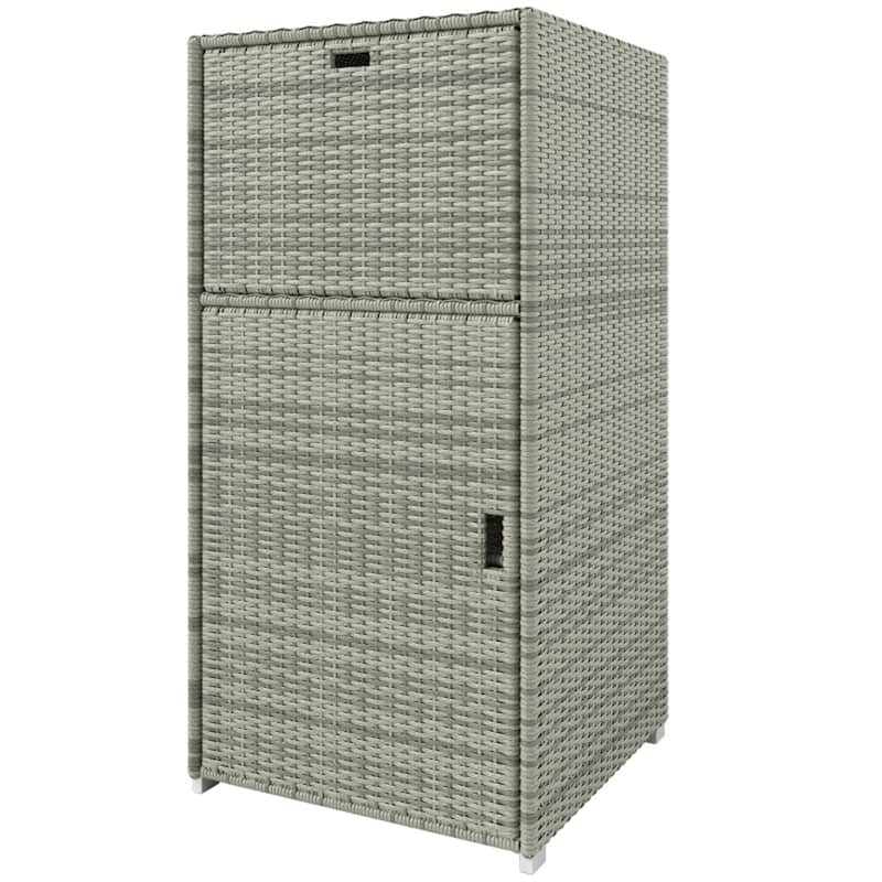 Grey Rattan Outdoor Storage Cabinet with Drawer and Magnet-Sealed Waterproof Shelves for Patio - 23.6" L x 23.6" W x 47.2" H