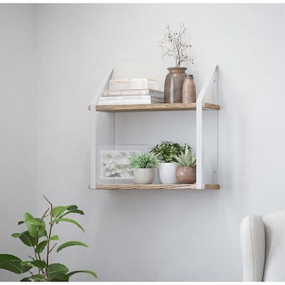 Wallniture Modena 2 Tier Shelves with White Brackets, Bathroom Wall Decor, 17x6", Burnt