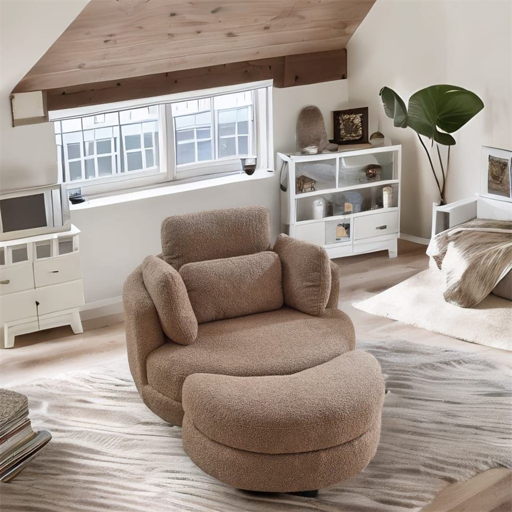 39"W Oversized Swivel Chair with Moon Storage Ottoman for Living Room
