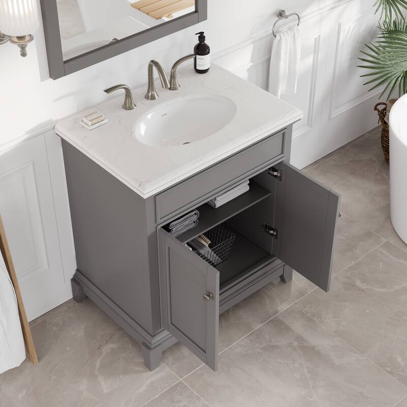 Elite Stamford Bath Vanity with Carrara Quartz Top and Porcelain Sink