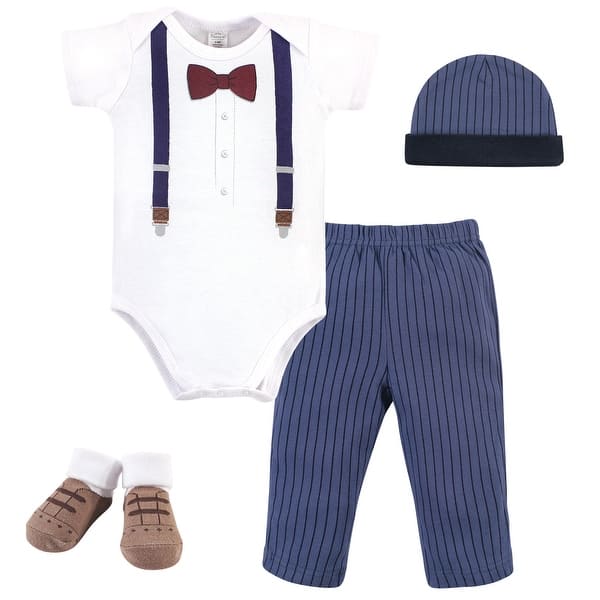 slide 1 of 1, Little Treasure Baby Boy Boxed Gift Set, Navy Suspenders, 0-6 Months - Navy Suspenders 0-6 Months - Navy Suspenders