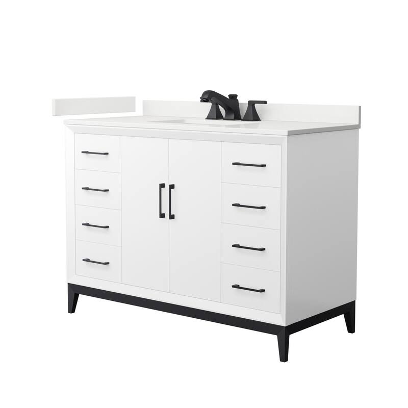 Wyndham Collection WCH818148S-QTZ-US3MXX Amici 48" Free Standing - White / White Quartz Top / Matte Black Hardware