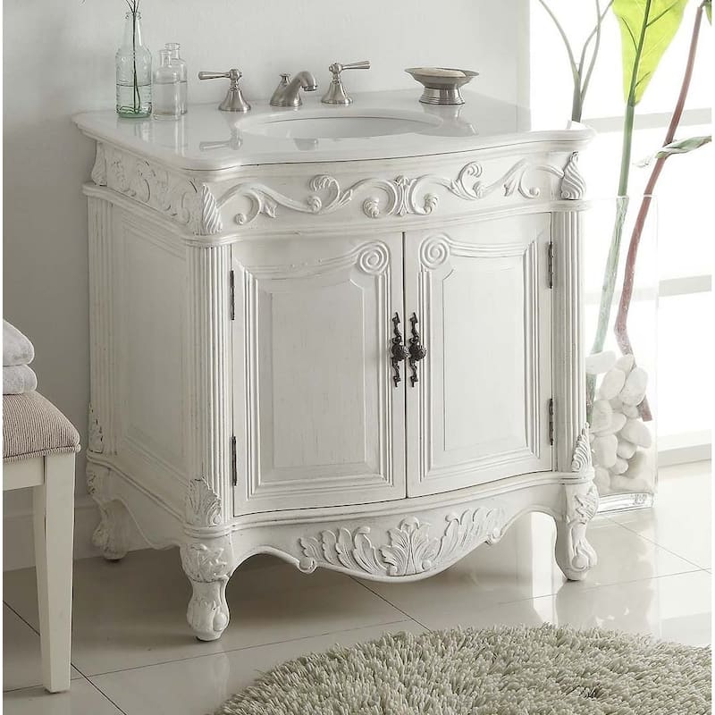 32" Benton Collection Fiesta Antique Style White Bathroom Vanity