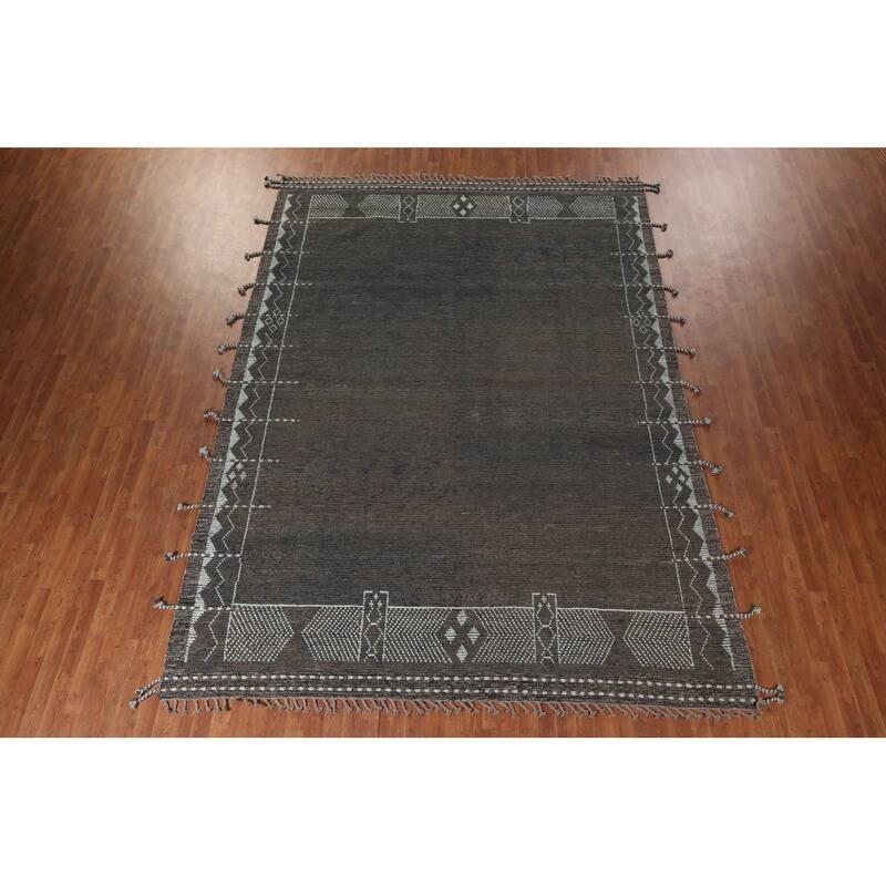 Striped Brown Moroccan Area Rug Handmade Wool Carpet - 8'10"x 12'7"